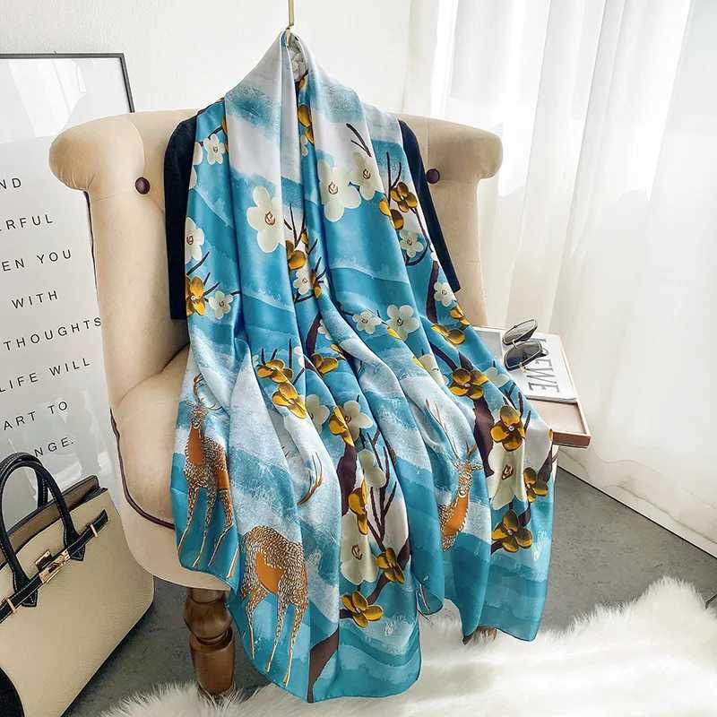 Sarongs marca de luxo lenço de seda xale de mulheres longas embrulhadas com lenço de cabeça muçulmana lenço pashmina feminina praia stone bandana fontain pareo 90 * 180cm 24325