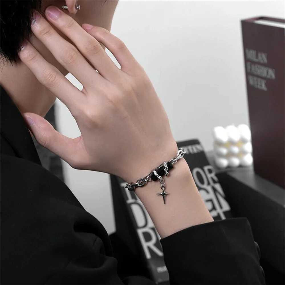 Łańcuch 2024 Black Cyrronia Star Bransoletka Trend Mens Trend Titanium Punk Punk Nk Chain Unisex Biżuter