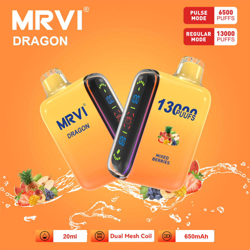 使い捨てカートMRVIバーMRVI DRAGON 13000 PUFFS DOPALABLE E TAGEMETTE PREFILLILD 20MLデュアルメッシュコイルコイルモード2％5％強度