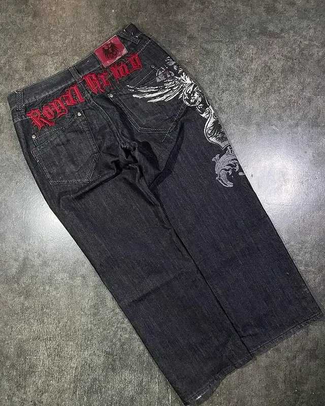 Pantalones vaqueros para hombre Hip Hop Retro con gráficos bordados, pantalones vaqueros holgados, ropa de calle, pantalones vaqueros Y2K, pantalones negros Harajuku, pantalones anchos góticos de cintura alta para hombre L2403