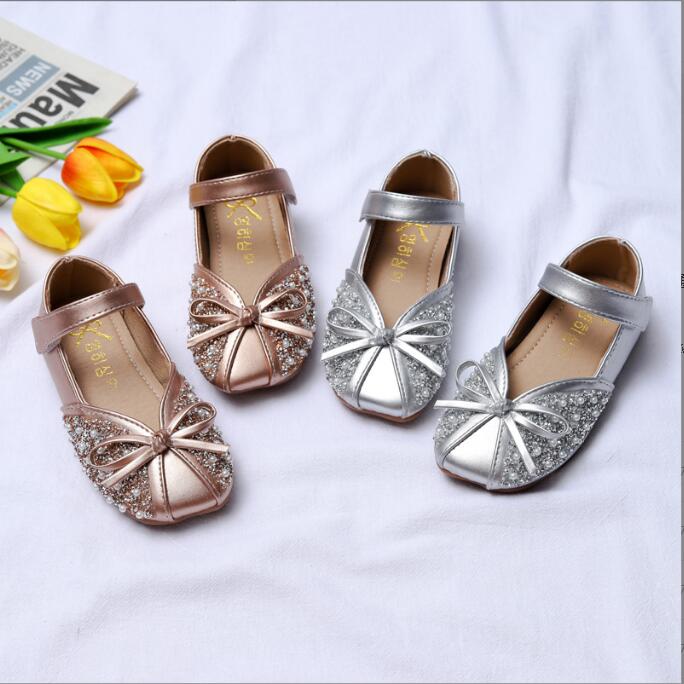 Girls' sparkling rhinestone shoes, spring and summer soft soled children's single shoes, medium size children's flat bottomed princess shoes