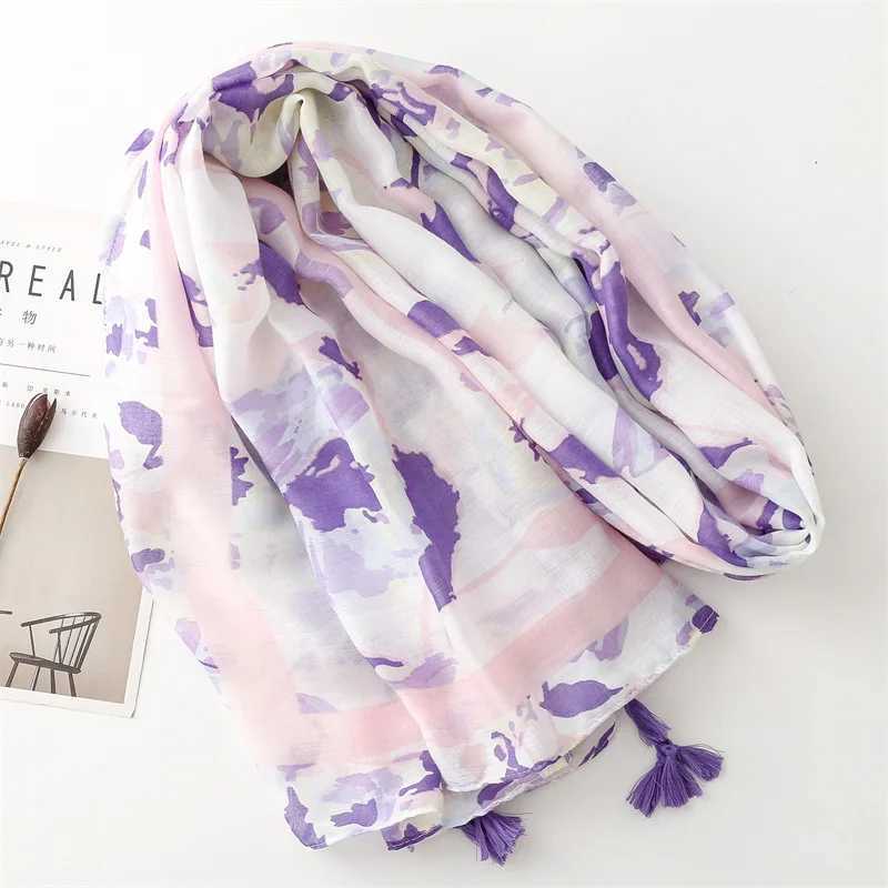 Sarongs Ombre gradient painting floral tassel adhesive shawl with high-quality printed soft Pashmina Tor Muslim headscarf Sjaal 180 * 90Cm 24325