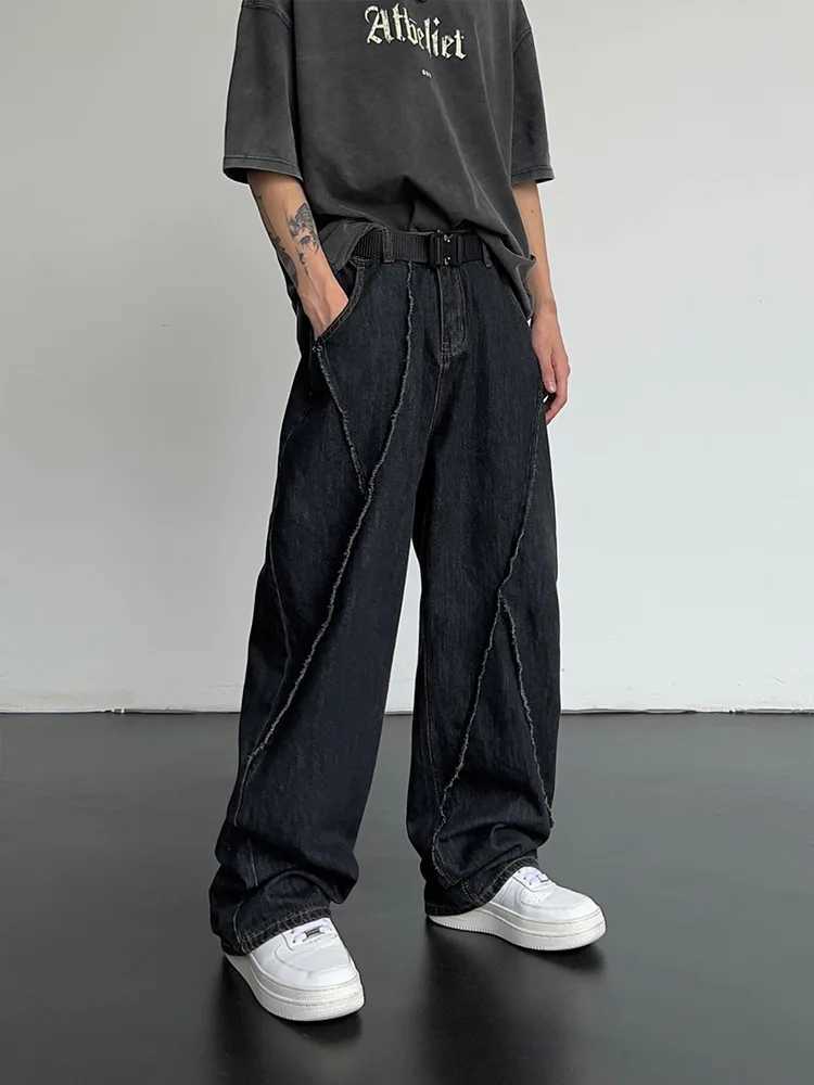 Jeans pour hommes 2023 nouveaux jeans d'été hommes patchwork denim tissu hommes surdimensionné lâche décontracté large jambe pantalon vêtements de rue Harajuku vêtementsL2403