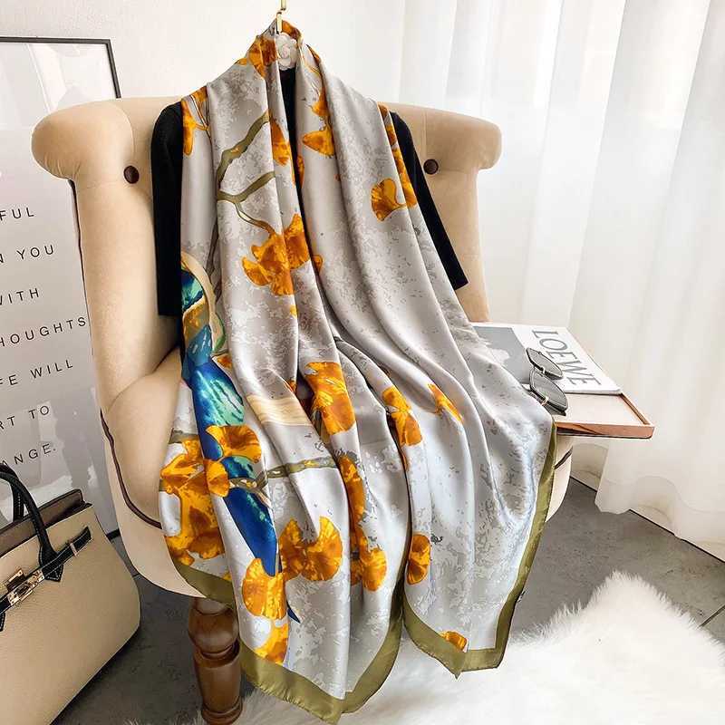 Pareo Sciarpa di seta di marca di lusso da donna scialle lungo avvolto con foulard musulmano sciarpa Pashmina da donna spiaggia pietra bandana fontana Pareo 90 * 180 cm 24325