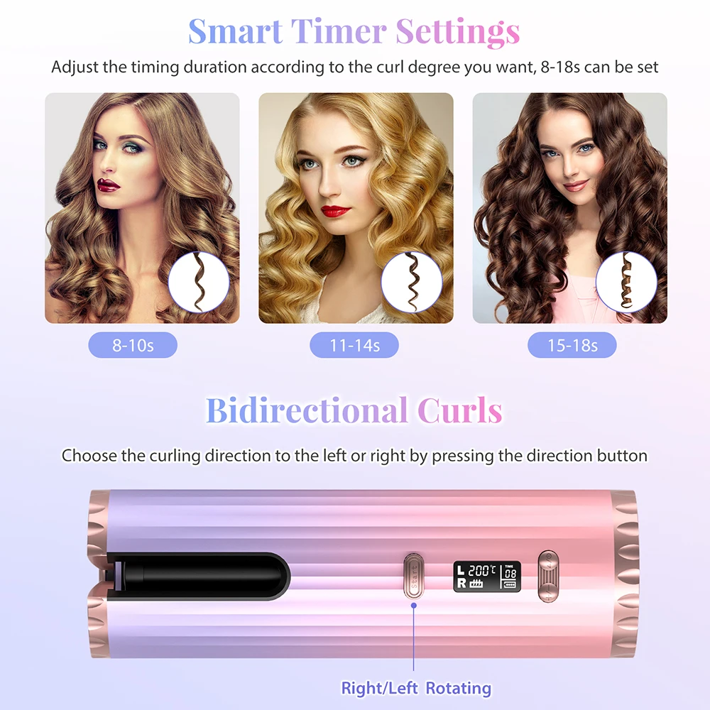 Irons Lofamy SL809 Wireless Automatic Curling Iron LED Display 6 Temperaturvereinbereitbare USB -wiederaufladbare tragbare Haarblockler Styler