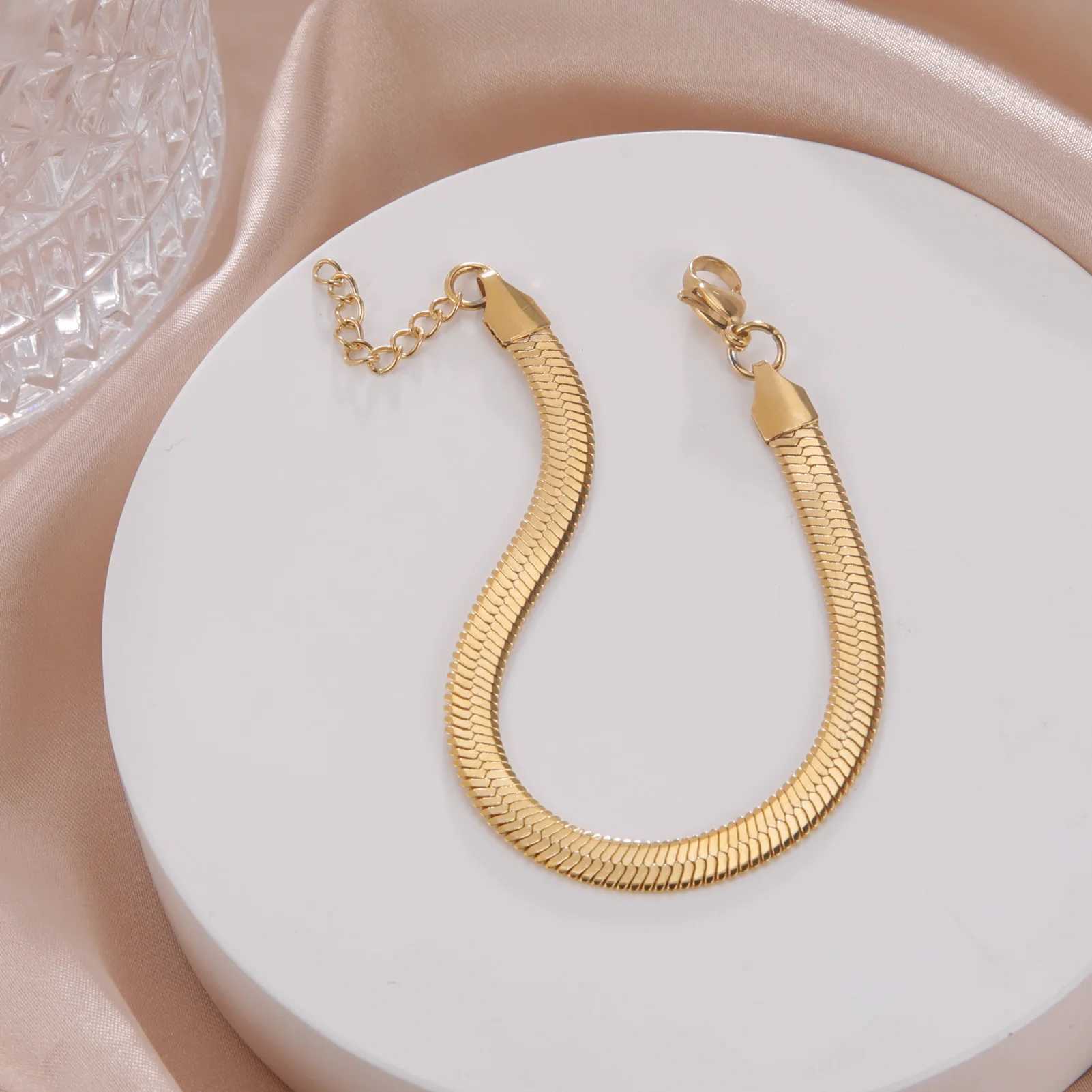 Chaîne Skyrim – Bracelet en chaîne serpent classique, tendance, doré, large, 2/3/4/5mm, en acier inoxydable, 24325