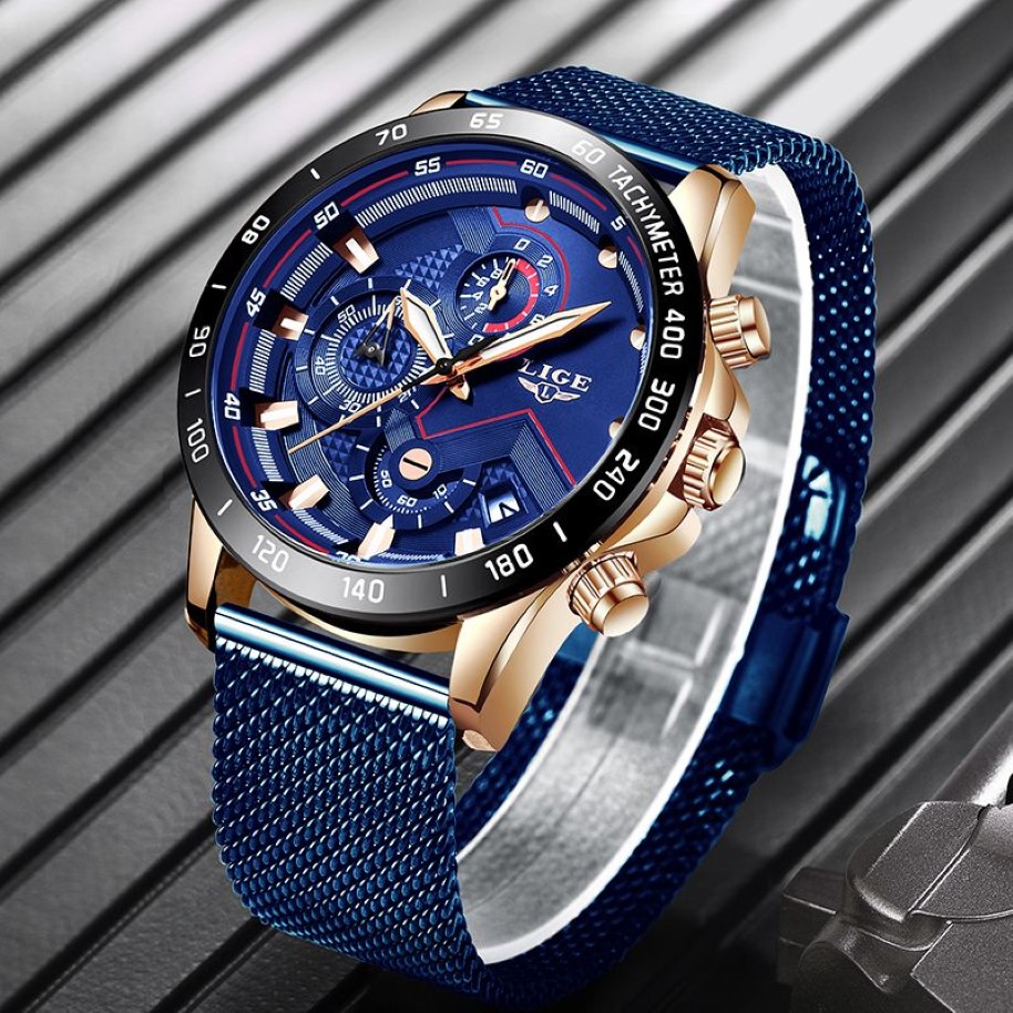 Lige Fashion Mens Watches Top Brand Luxury Wallwatch Quartz Reloj Blue Watch Men impermeable Sport Cronograph Relogio Masculino C2570
