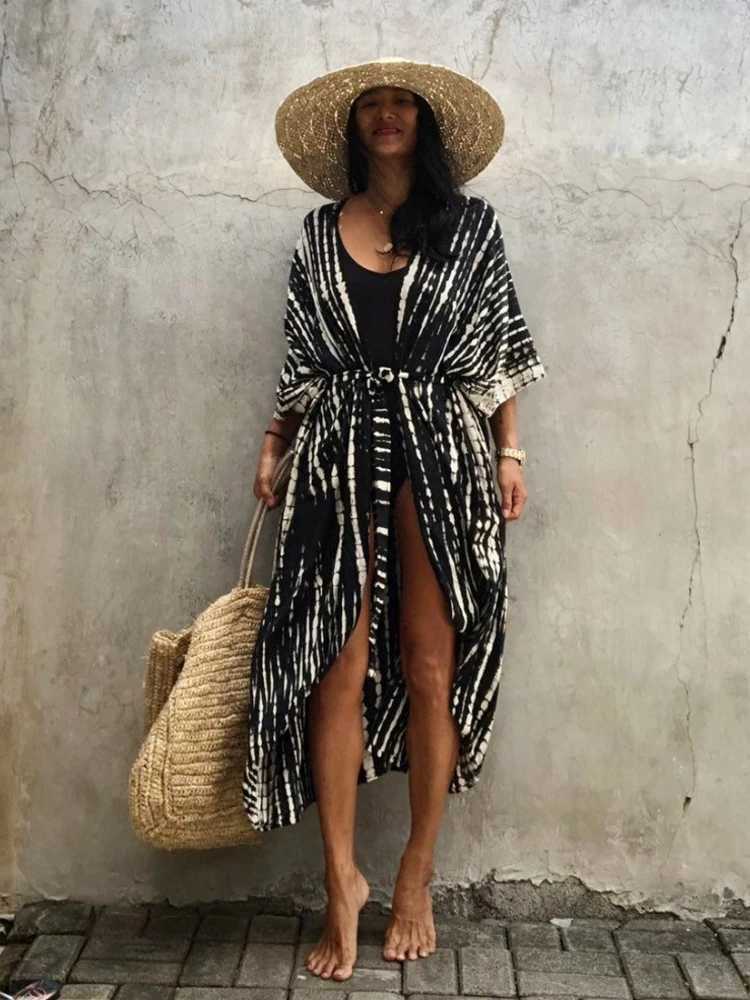 Sarongs Swimsuit womens beach jacket black tie dye kimono swimsuit Cape Town summer dress 2022 beach suit set sales 240325