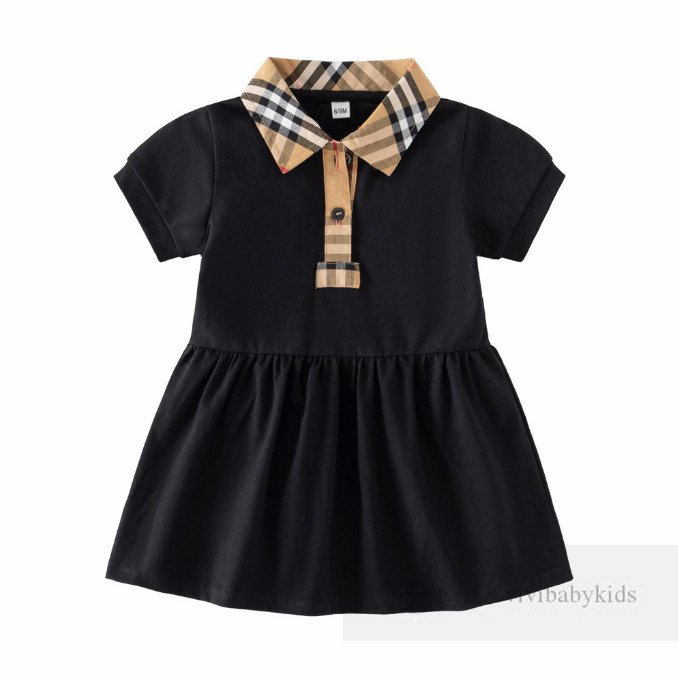 Verão bebê meninas vestidos da criança crianças xadrez lapela manga curta vestido plissado infantil meninas algodão roupas casuais z7322