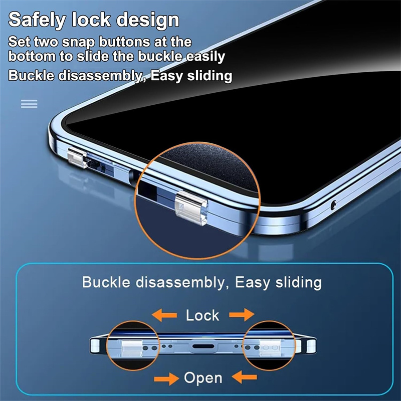 Caseïst 2 in 1 anti -spion peep magnetische adsorptie gesp gewekt telefoonhoes privacy dubbelzijdig scherm gehard glazen metalen cover voor iPhone 15 14 13 12 11 pro max plus mini