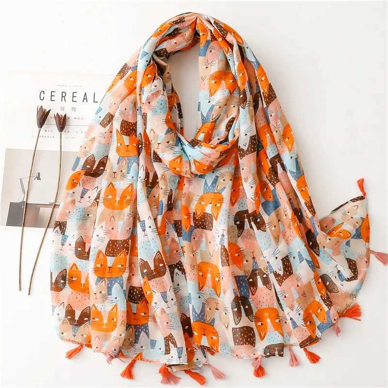 Sarongs 90 * 180 newly printed soft linen cotton scarf shawl womens fashion luxury brand headscarf womens high-quality wrapped floral tassel scarf 24325