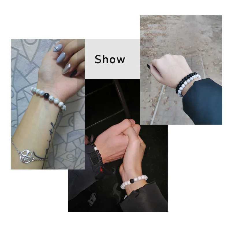 Kette Schwarz-weißes Naturstein-Yoga-Perlenarmband für Männer und Frauen Lava-Mattarmband für Paare, beste Freundin, heißes Geschenk, Charm-Kettenschmuck 24325