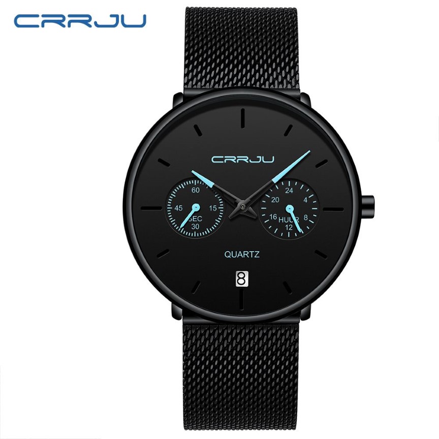 Montres de créateurs pour hommes CRRJU Montre étanche décontractée en acier pour homme Sport Montre à quartz Robe pour hommes Calendrier Montre Relogio 2129