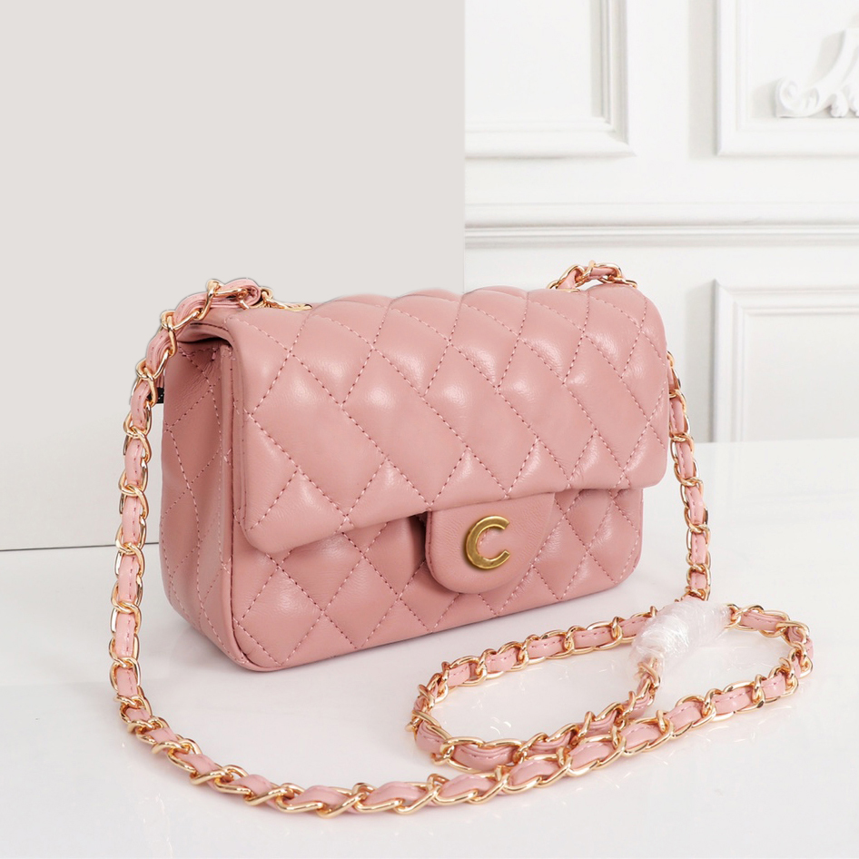 7A Luxury classic flap bag designer shoulder bag wallet Womens leather handbag Korean style mini crossbody bag phone bag Pink designer bag chain shoulder bag