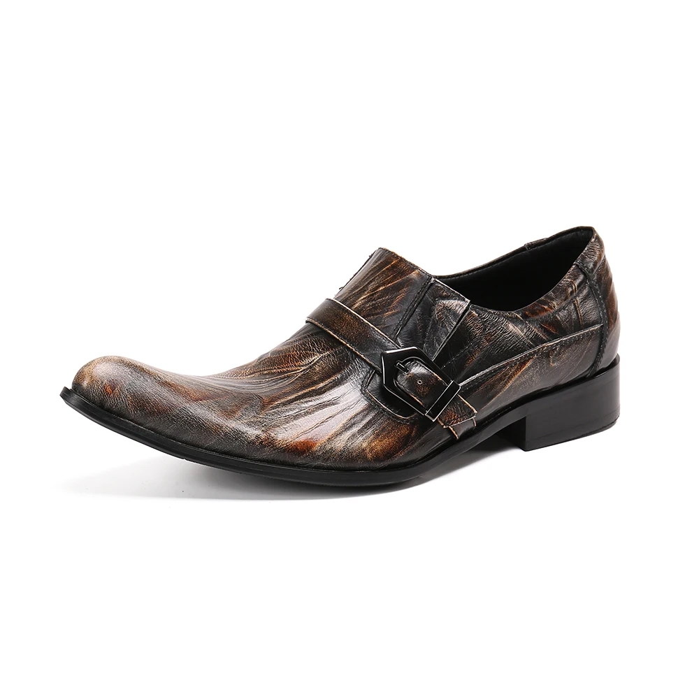 Mode marron bout rond hommes richelieu chaussures bureau d'affaires mâle sans lacet chaussures de mariage formel homme grande taille chaussures en cuir véritable