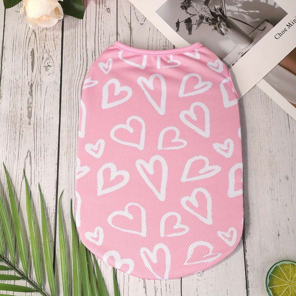 Chaleco con gráfico de corazón, ropa para mascotas para perros y gatos, cómodo chaleco de poliéster suave para primavera, verano y otoño