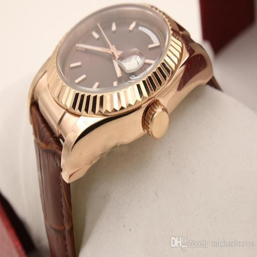 Luxury Mens Watch Rose Golden Unisex New Arrivel Automatisk mekanisk handledsklocka läderbälte 36mm263m