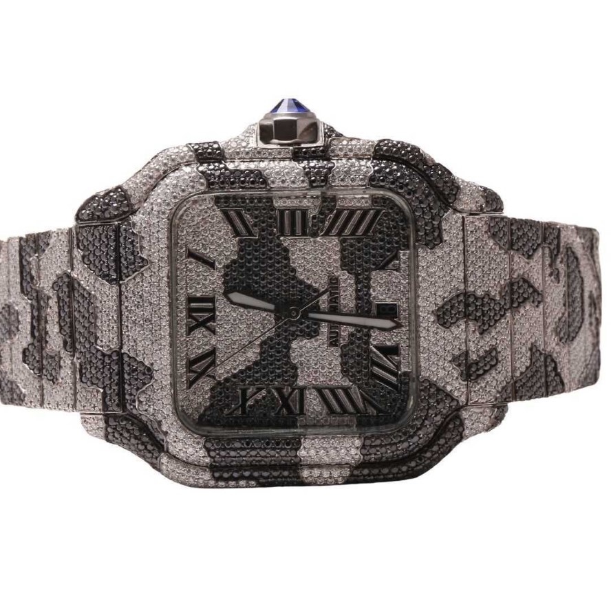 Montre-bracelets Hip Hop Diamond Watch Round Coupez toute la taille Personnaliser Natural Handmade Diamond Watch For Mens Diamond Watch260Q