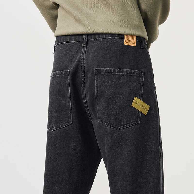 Jeans pour hommes KSTUN Mens Black Jeans Pantalon de poche Coupe ample pour sarouel Vêtements de rue Patch de poche de mode Travail Grand sac à dos pour hommes L2403