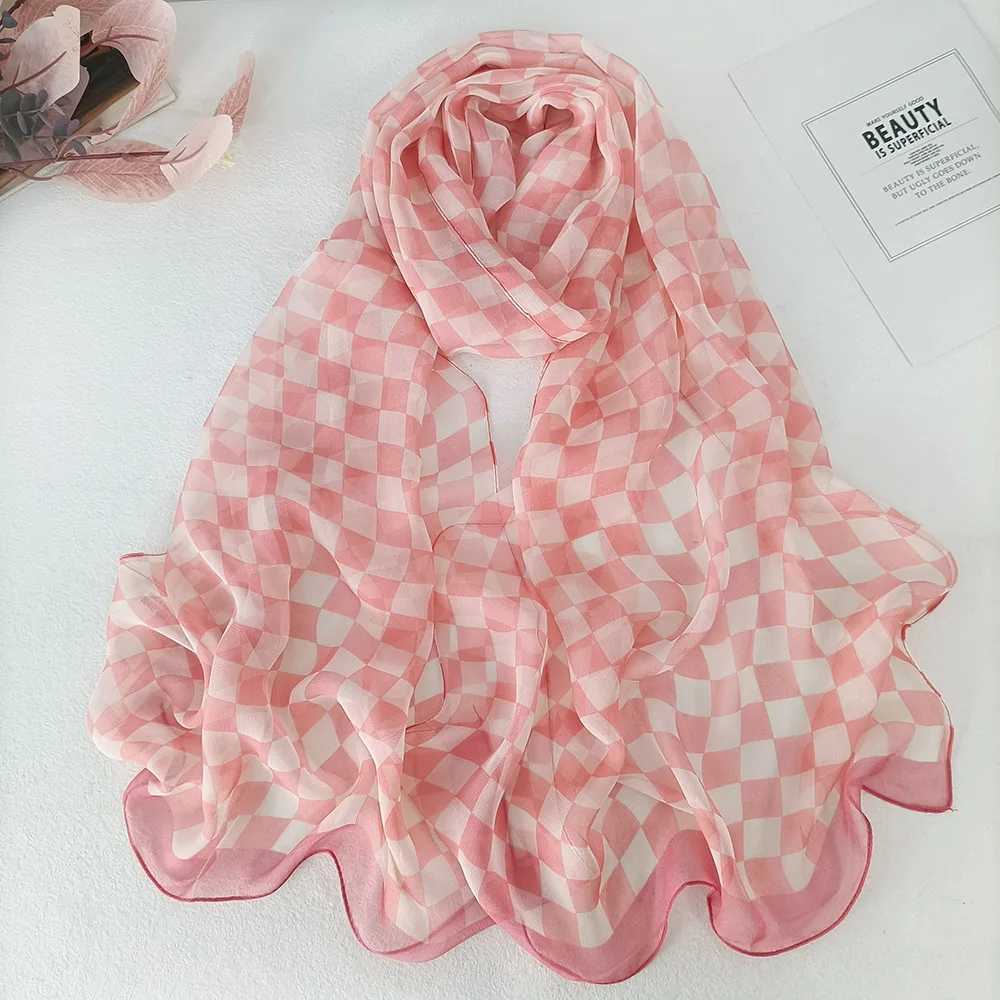 Sarongs Plaid Women Foulard Elegancki szyfon georgette bandana szalik letni plaż