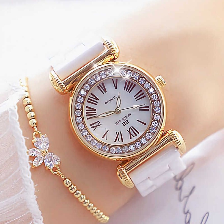 Relojes de Mujer de marca de lujo, vestido de moda, relojes de oro para Mujer, pulsera de Mujer, Reloj de cerámica con diamantes para niña, Reloj para Mujer 2105295k