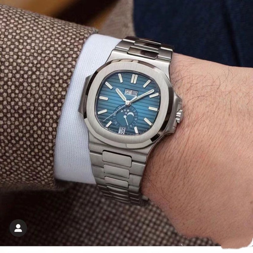 2020 novo estilo movimento automático 15711 lua azul dial relógio masculino banda inoxidável relógio masculino montre homme257h