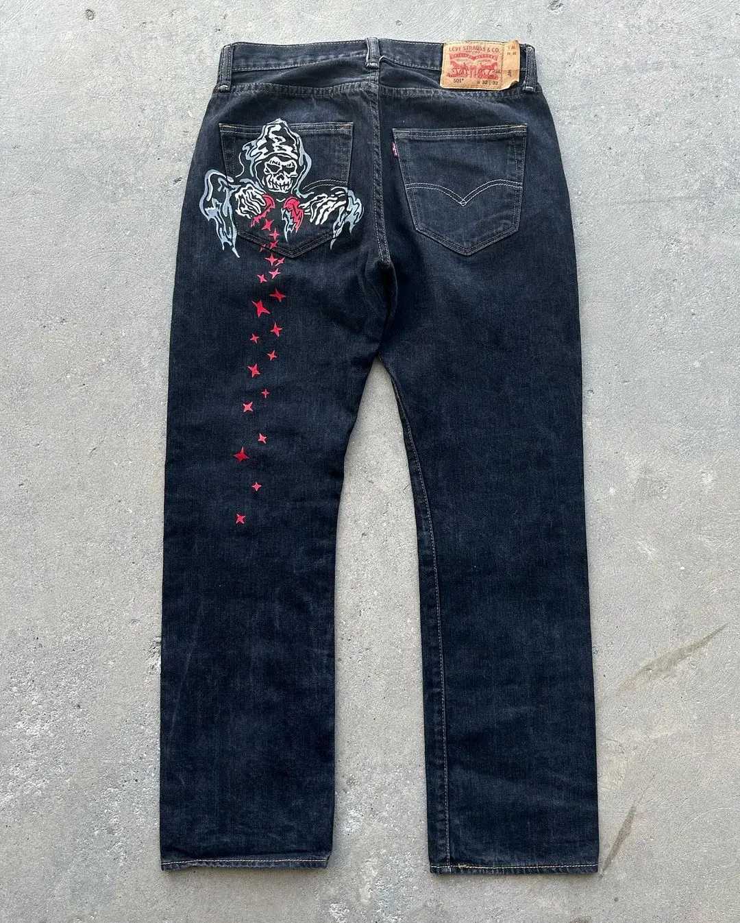 Jeans masculins pour hommes rap rip-hop jeans jeans street mode diable imprime noire jeans y2k gothique gothique large jambe droite pantl2403