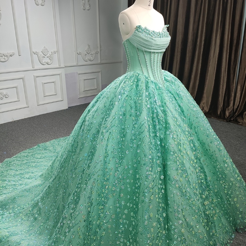 Mint Green Shiny Quinceanera Dresses Beading Crystal Sweet 16 Birthday Party Gown Corset Vestidos De 15 Anos Miss Prom Pageant