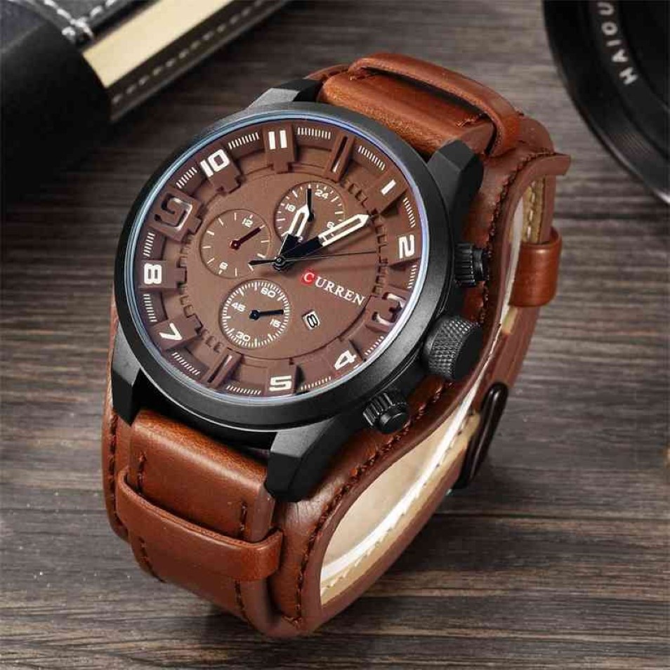 CURREN Top Marke Luxus Herren Uhren Männlich Uhren Datum Sport Militär Uhr Lederband Quarz Business Männer Uhr Geschenk 8225 21040317w