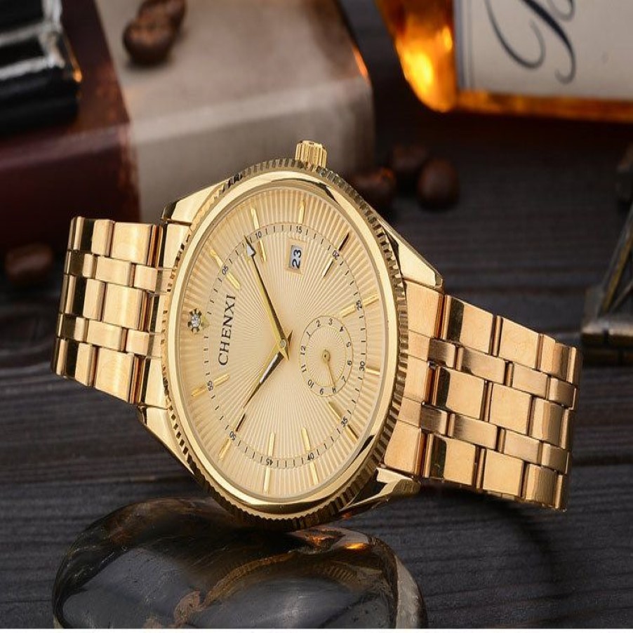 Chenxi Gold Watch Men Luxury Business Man Watch Golden Waterproof Unique Fashion Casual Quartz Male Dress Clock Gift 069ipg Y190622375