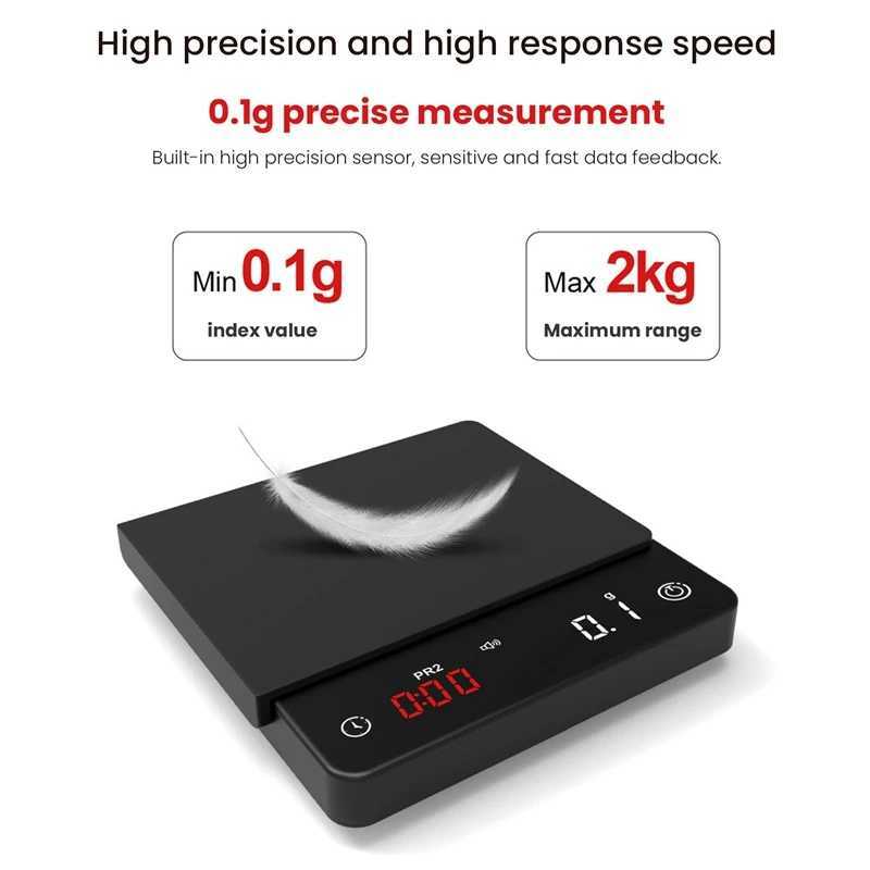 Hushållsskalor Mini Smart Kitchen Scale Weading Precision Scale Digital Coffee Scale Espresso med timer Black 240322