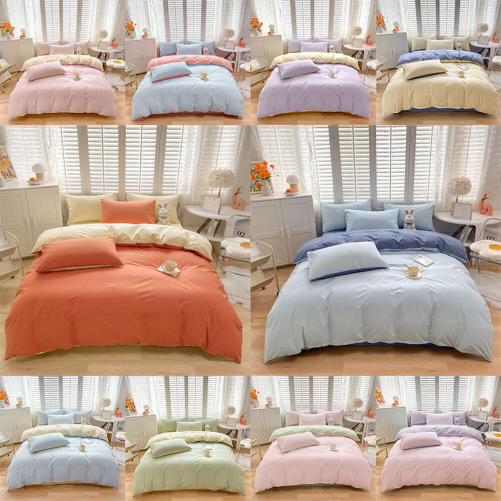 Set biancheria da letto famiglie in cotone, set da 3 pezzi, colore bicolore, coppie, bambini, copripiumino, federa, stile europeo