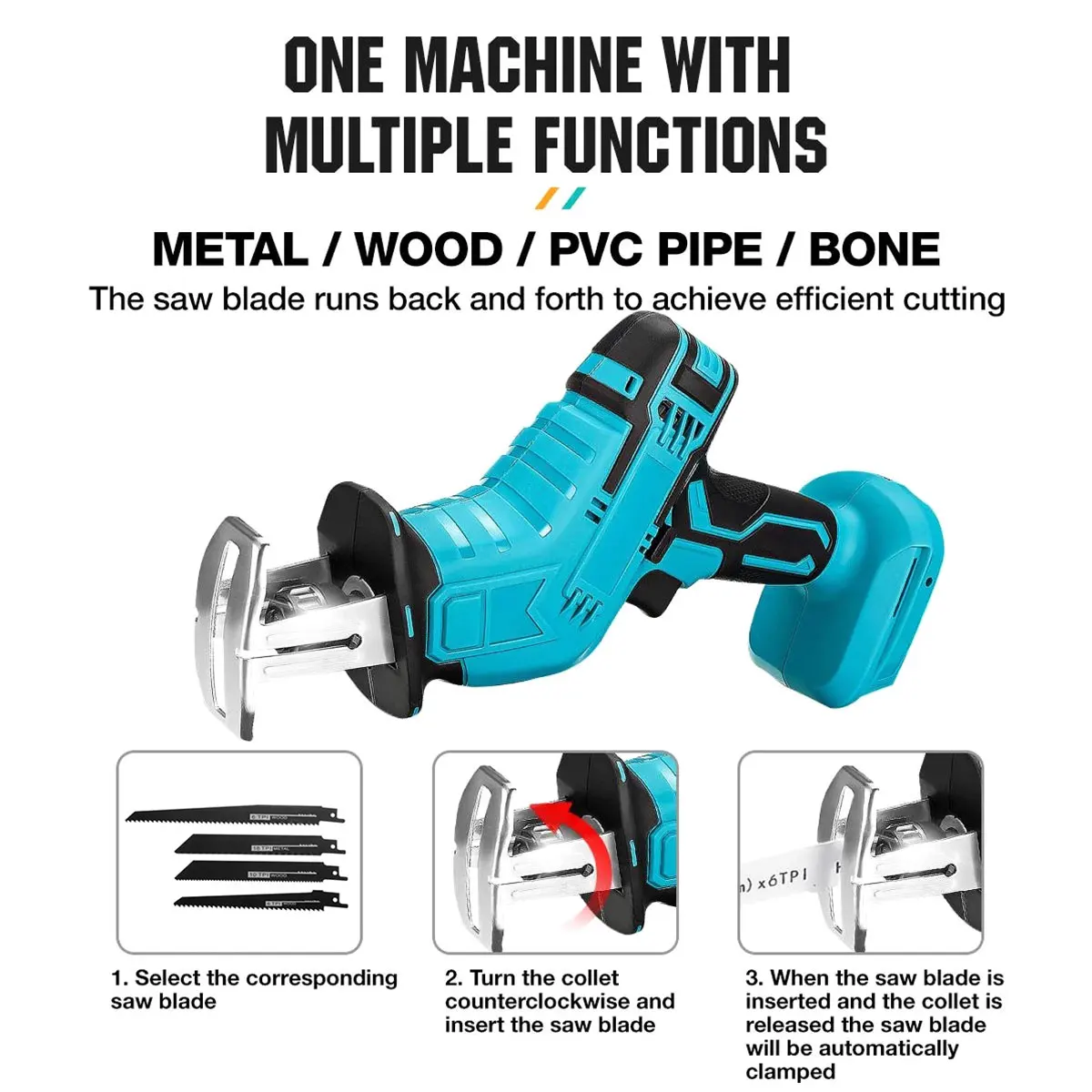 ZAGEN TOPCORDLESS RESPISROCATING SAWELECTREECRE SAW LED Light4ブレード18V 3000RPM/MINポータブル往復ソーキット可変速度