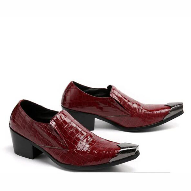 Scarpe formali da uomo in vera pelle rossa stile britannico scarpe oxford da lavoro con punta quadrata e tacco medio scarpe eleganti da ballo taglie forti