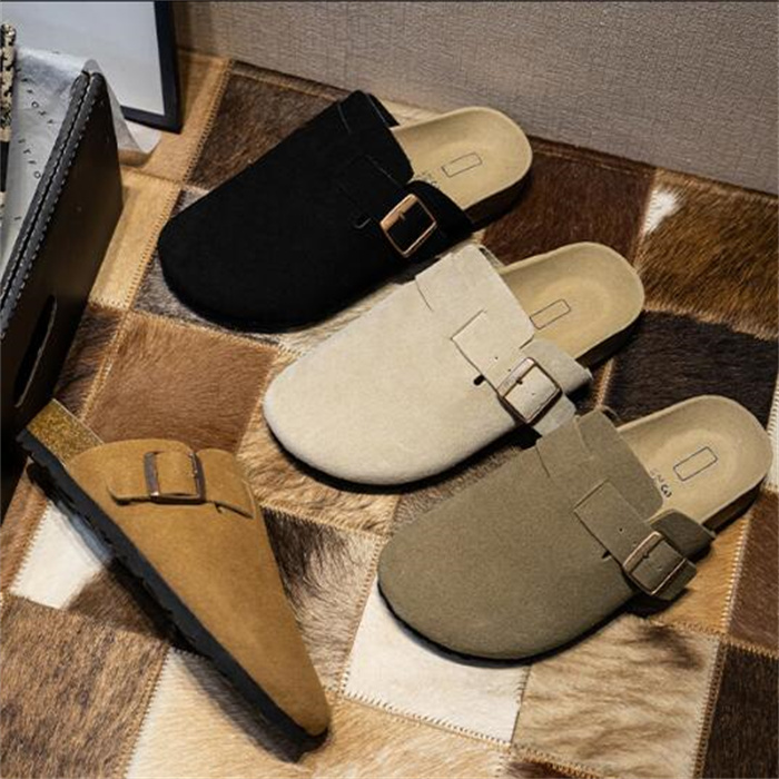 Lyxdesigner COGS Sandaler Män kvinnor CLOG Baotou tofflor Flat Croccs Slides Soft Footbed Leather Cork Fashion Summer Slide Casual Shoes Beach Sandal