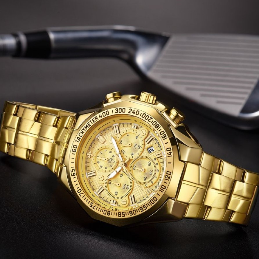 Relogio Masculino Wlist Watches Men Top Brand Luxury Wwoor Golden Chronograph Men Watches Gold Big MalWリストウォッチマン220705255J