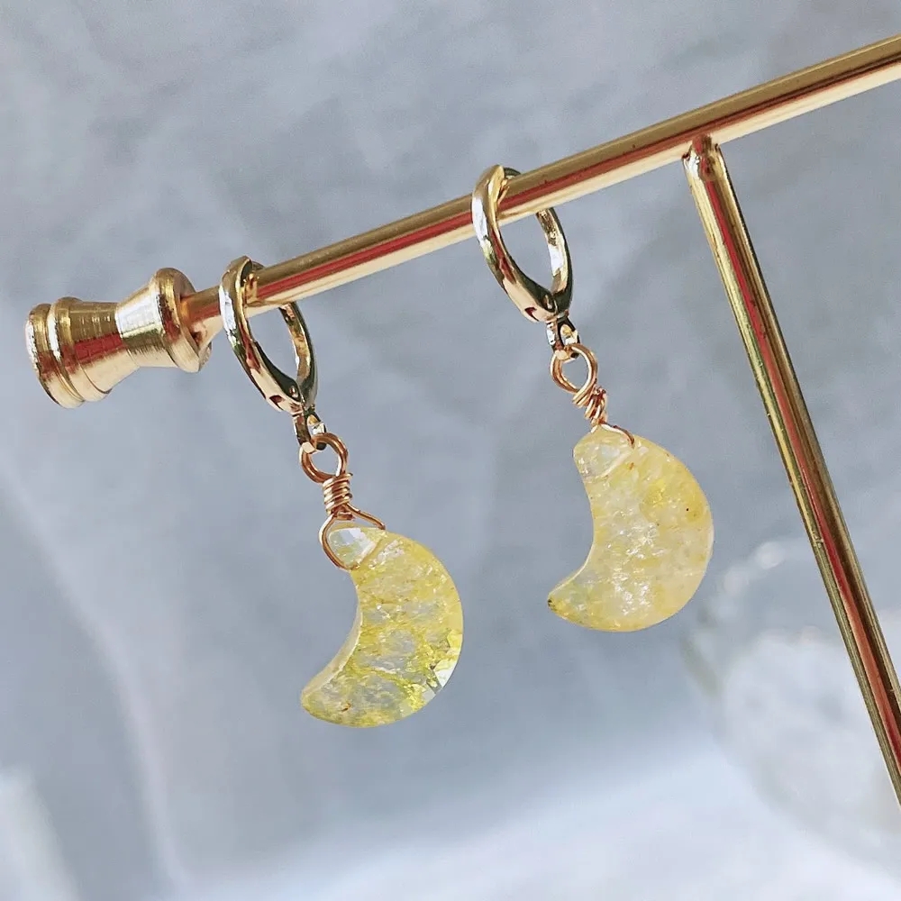 Boucles d'oreilles en cristal de pierre naturelle pour femmes et filles, joli petit croissant de lune, breloque goutte pendule Citrines, boucles d'oreilles en cristal violet