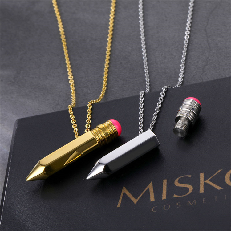 Interesting Necklaces for Ladies Pencil Pendant Stainless Steel Necklace Cute Mini Hollow Tube Student Pencil Necklace Teenage Girl Teacher Professor DHL