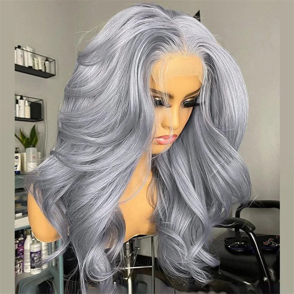 Серебристо-серый объемный волнистый парик из натуральных волос на кружеве для женщин 28 30 дюймов, бразильский цвет Remy, 13x6 13x4, кружевной фронтальный парик