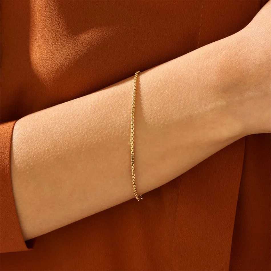 Chain EManco 2MM Stainless Steel Box Chain Bracelet Womens Gold Bracelet Charming Friendship Bracelet Womens Jewelry Gift 24325