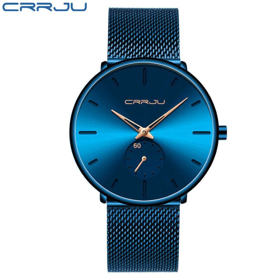 CRRJU mode bleu hommes montre haut de gamme marque minimaliste Ultra-mince montre à Quartz décontracté étanche horloge Relogio Masculino X0625277i