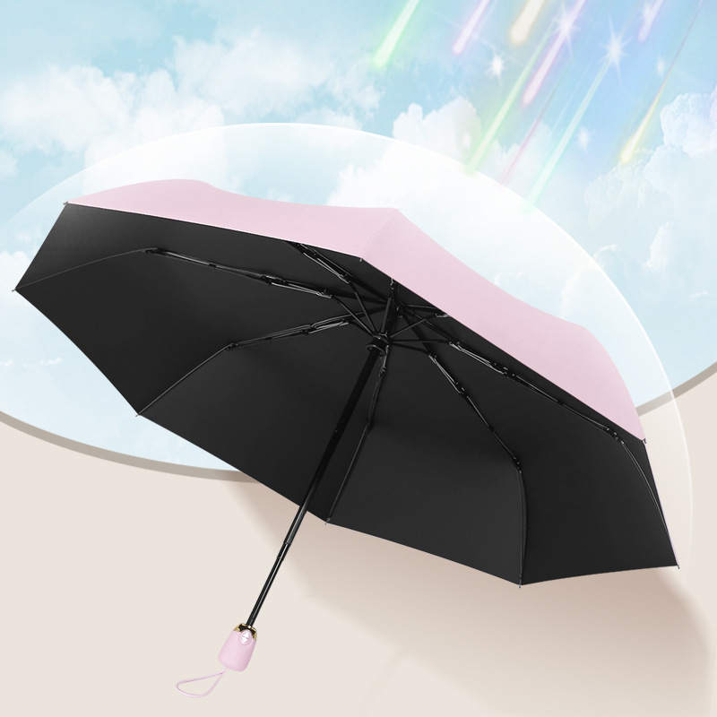 8 kemikli siyah tutkal güneşlik güneş koruma UV şemsiyesi yüksek estetik değere sahip kadınlar için otomatik katlanır çift amaçlı güneşli şemsiye