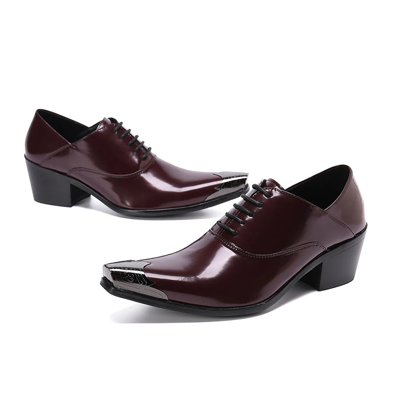 Klassieke Rode Vierkante Neus Mid Hak Heren Oxfords Schoenen Zakenman Echt Leer Veterschoenen Brogue Schoenen Bruiloft Prom Formele Schoenen