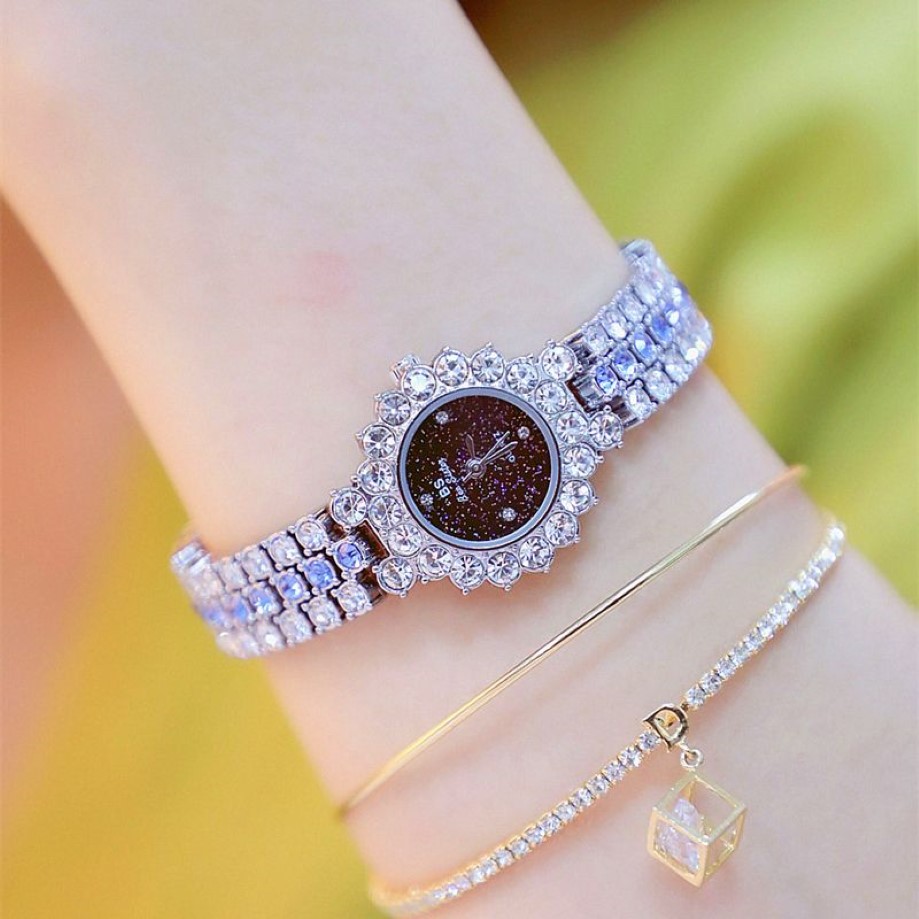 les femmes regardent des marques de luxe célèbres cristal diamant en acier inoxydable petites dames montres pour femme montre-bracelet Relogio Feminino 201114225D
