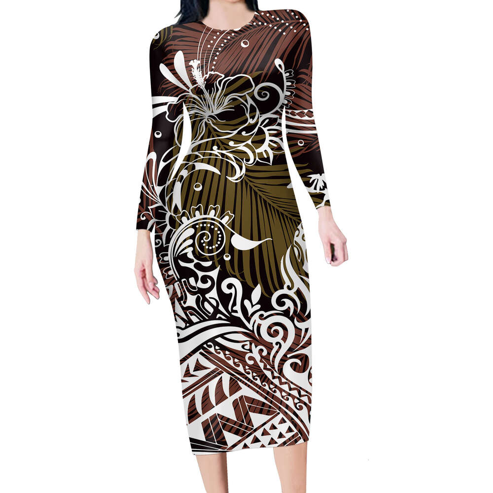 Dress Sleeved Round Neck Pullover Long Polynesian Women's Dress Minimum Order Pod 549717