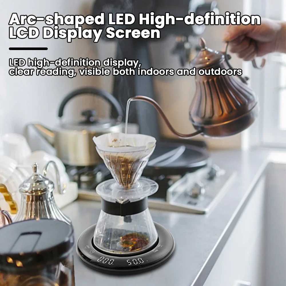 Hushållsskalor 0,1 g uppgraderad espressosala med timer LED högprecision ringformad silikondyna kaffeskala laddningsbart matköksskala 240322