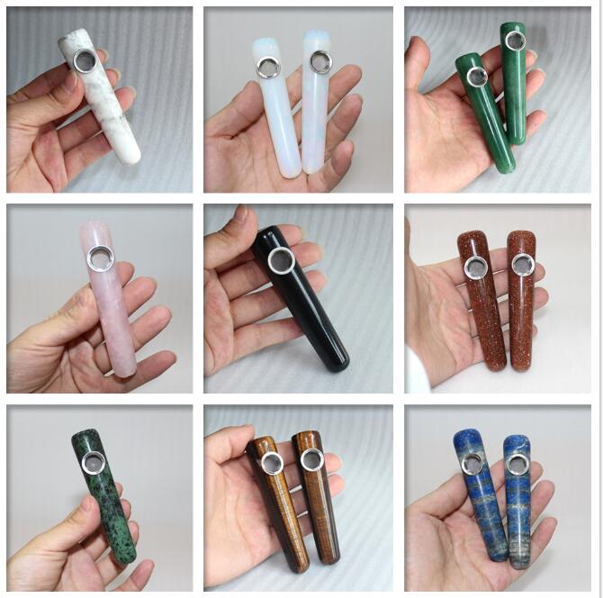 Massage stick Natural Diamond Quartz Crystal Pipe Smoking Cigarette Stone Tobacco Hand Pipes With Metal Bowl Mesh 10 Styles Choose