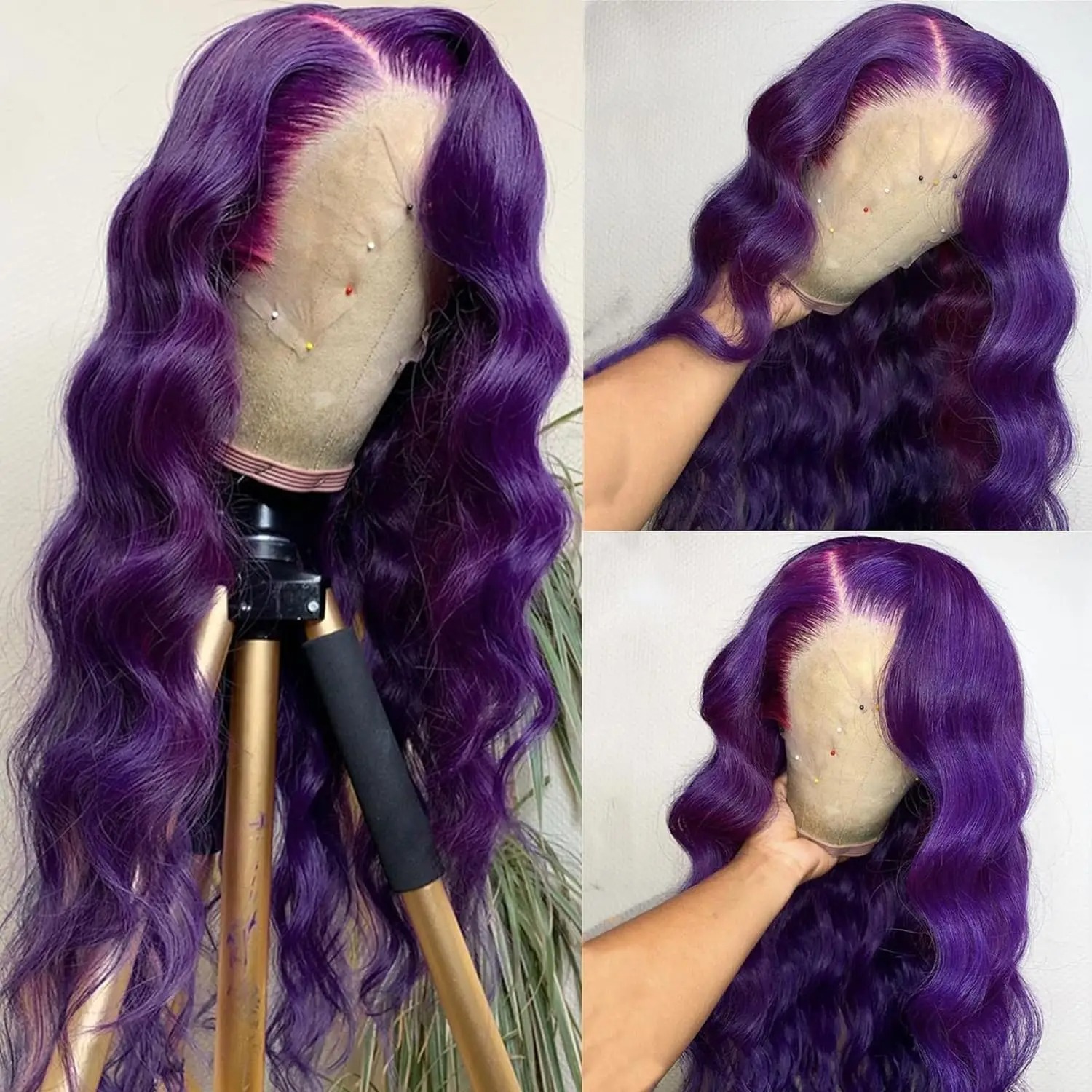 Purple Body Wave Lace Wigs Front Wigs Humanos Purple Human Hair Wigs pré -arrancados para mulheres 13x4 HD Lace Front Wigs 180% densidade