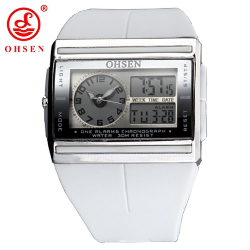 Ohsen Brand LCD Digital Dual Core Watch Waterproof Outdoor Sport Watches Alarm Chronograph Backlight Black Rubber Men armbandsur L252K