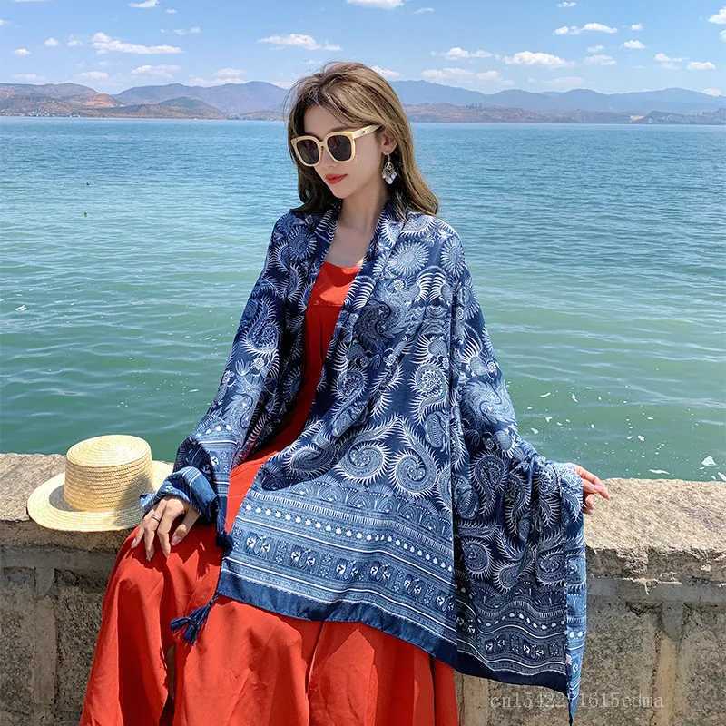 Sarongs New womens beach scarf Bohemian flower summer headscarf shawl and wrap female founder Echarpe designer Pashmina Bandana 24325